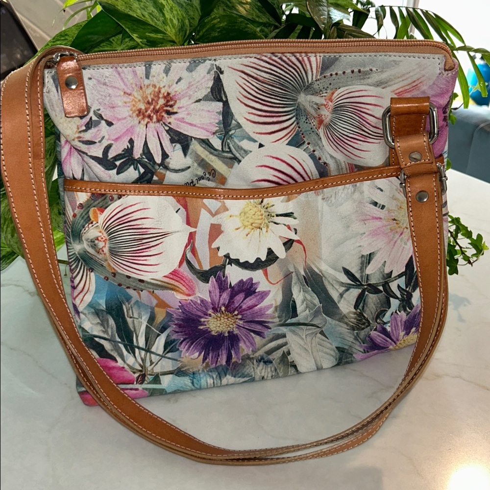 Cecconi Piero Leather Floral Print Purse/Crossbody‎ Bag Women’s Made In Italy